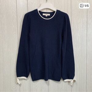 LOFT Dark Blue Crewneck Sweater with White Accents